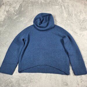 Point Sur Sweater XS Blue Ribbed Wool Mohair Blend Oversized Turtleneck J Crew